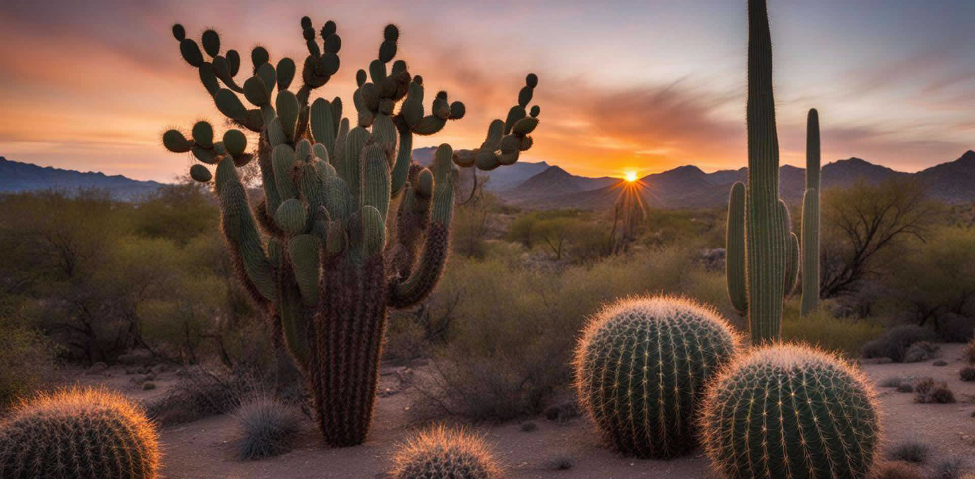 A group of cacti in a desert