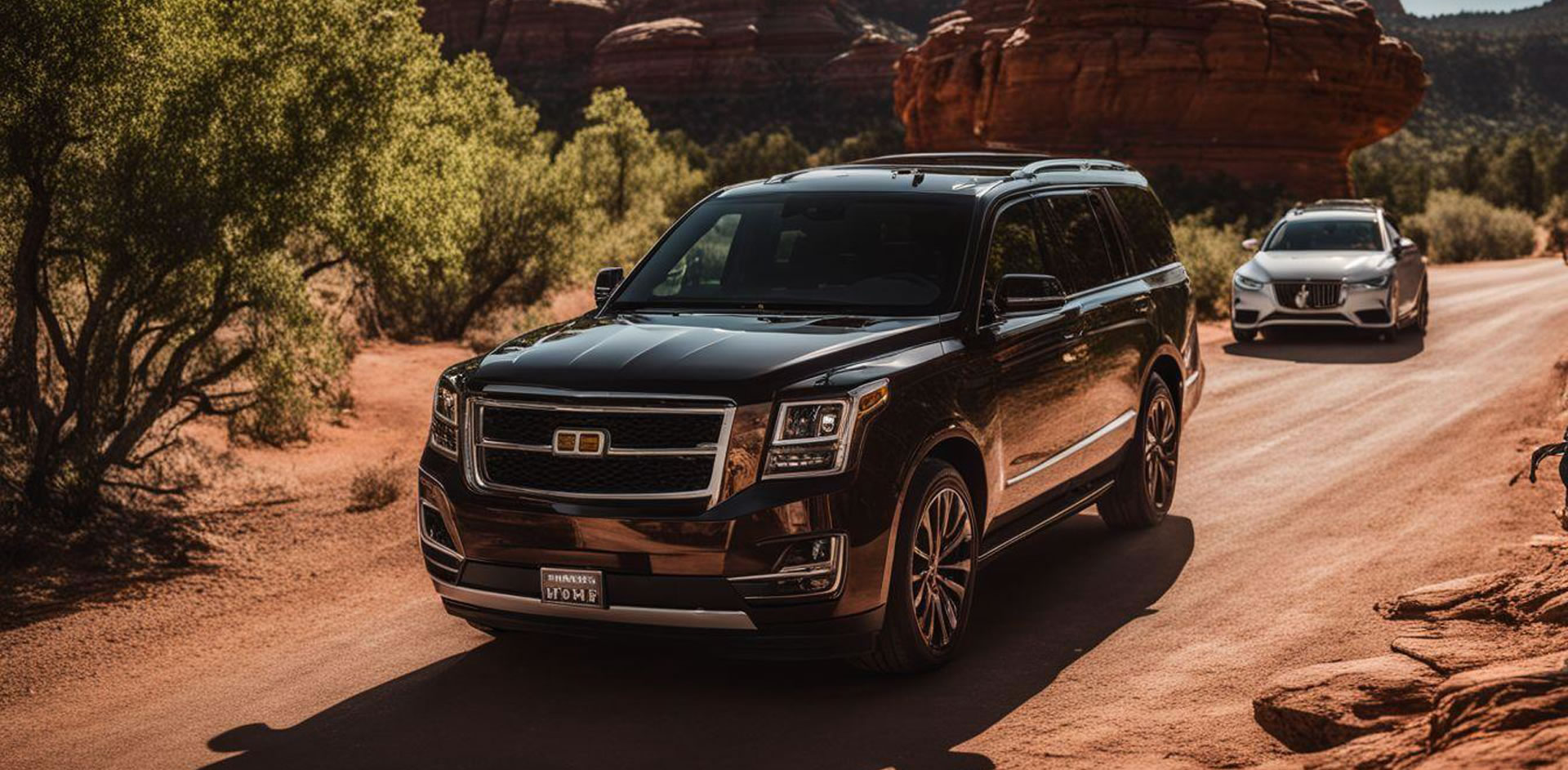 A black suv on a dirt road