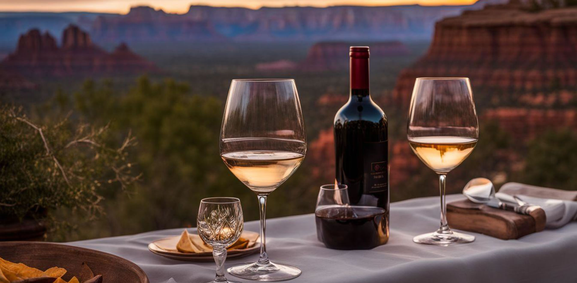 A table with wine glasses and a bottle of wine