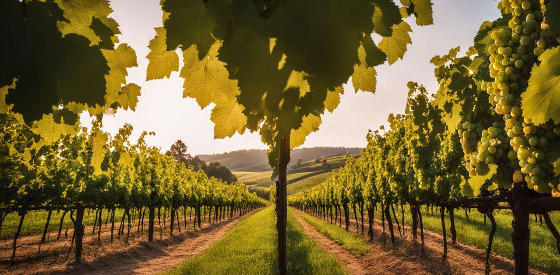 A rows of trees in a vineyard